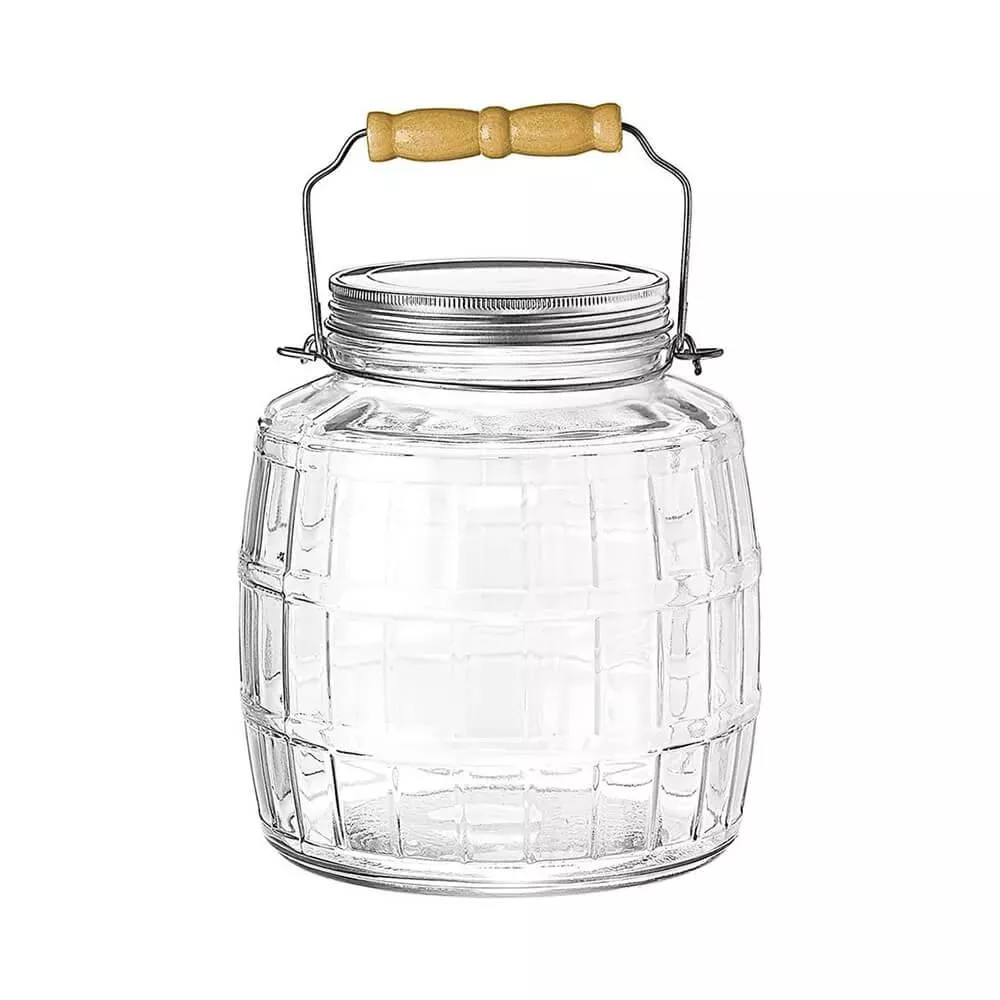 1 Gallon Barrel Jar with Brushed Metal Lid & Wood Handle