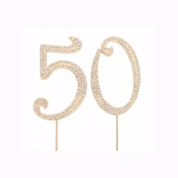 "50" Golden Crystal Rhinestones Cake Topper