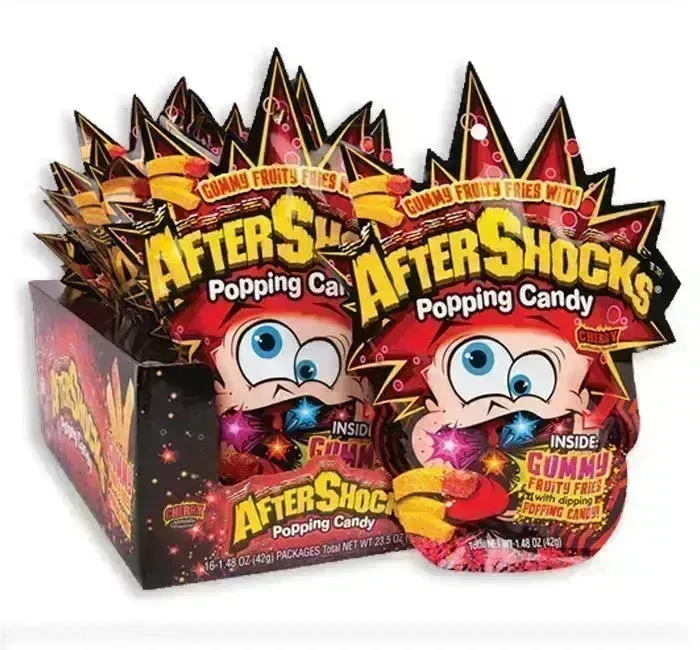 AfterShocks Popping Candy with Gummy Fruity Fries - Cherry: 16-Piece Box