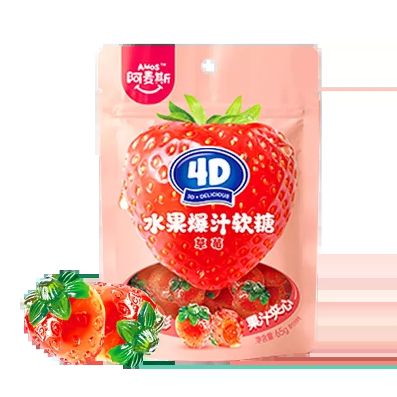 Amos Strawberry-Flavored Fruit Filled Gummies 65g