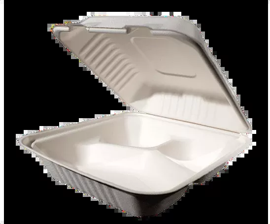 Bagasse 8"x8"x3" - 3 Compartments (200 Per Carton)(JIT)