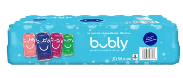 Bubly Variety Pack - Blueberry Pomegranate, Raspberry, Grapefruit, Lime - (32x355ml)