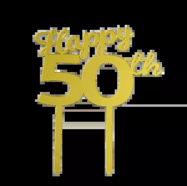 "Happy 50th" Gold Acrylic Tag