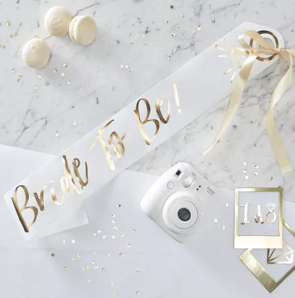 White and Gold Foiled Bride To Be Sash