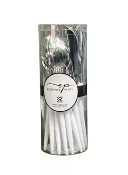 WHITE AND SILVER ELEGANCE CUTLERY SET 32 PCS
