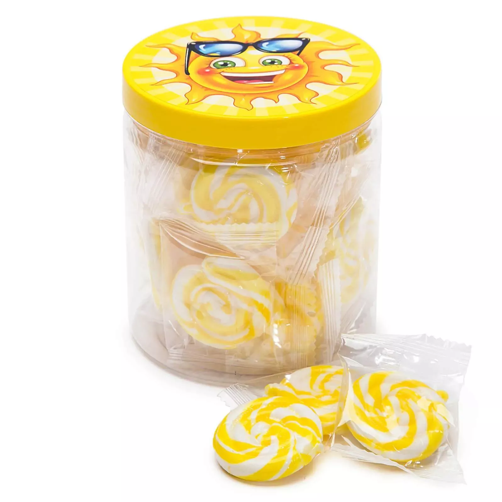 YumJunkie Sweet Suns Yellow Swirl Hard Candy Circles: 30-Piece Jar