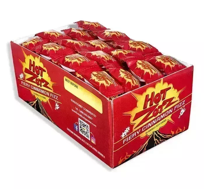 Zotz Hot Fiery Cinnamon Candy Fizz Strings: 24-Piece Display